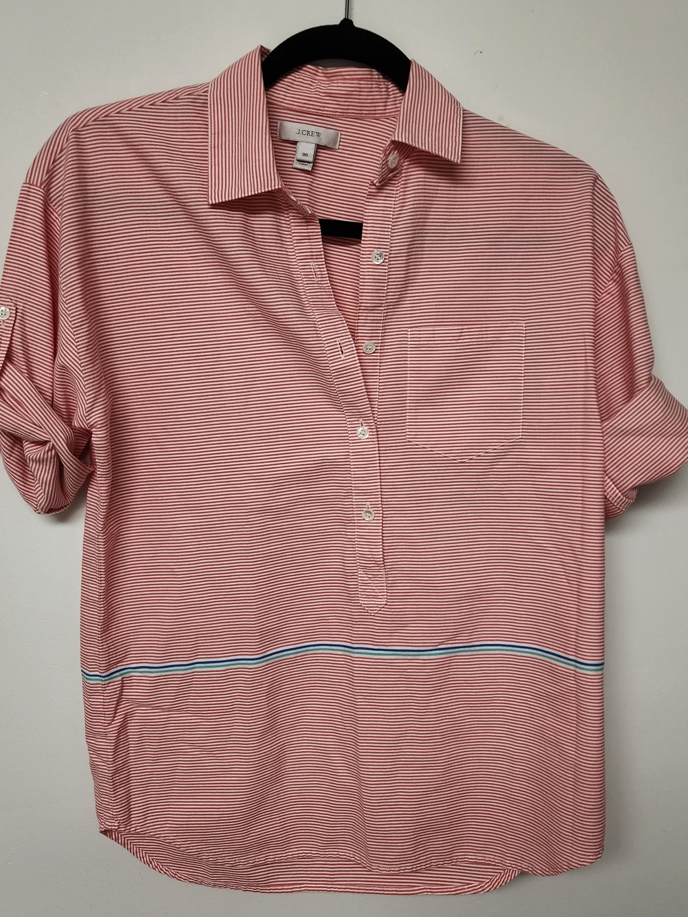 J. Crew Pink and White Striped Short-Sleeve Button-Down